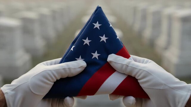 Ceremonial American Flag Presentation at Veteran Cemetery