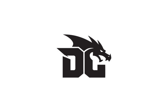 Dynamic dc logo design featuring a fierce dragon head symbol