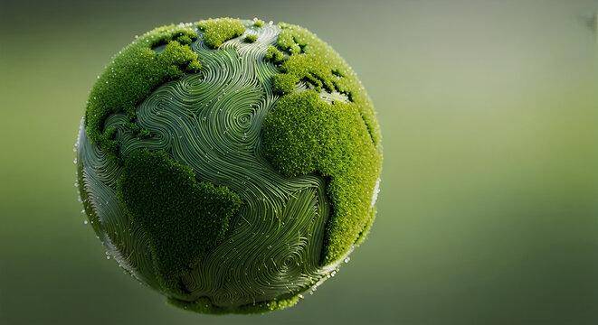 Green broccoli head suspended in air with natural lighting and blurred green background