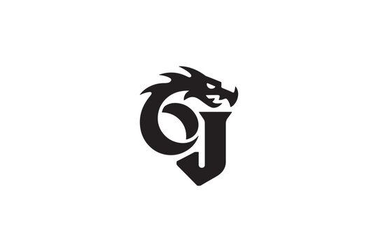 Dynamic dragon head logo design monogram gj fantasy creature symbol graphic