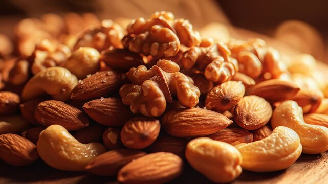 Assorted nuts close up pile raw nutritious food nutrition healthy eating background