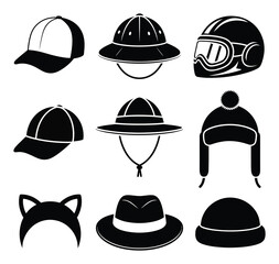 Black Hats and Headwear Vector Illustration