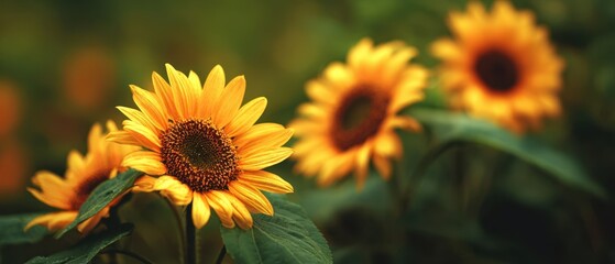 Obraz premium The Sunflowers Glowing in Golden Light with Soft Focus Background