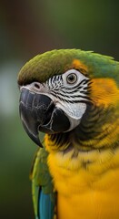 Obraz premium Vibrant Parrot Close-up Portrait with Blurred Background.