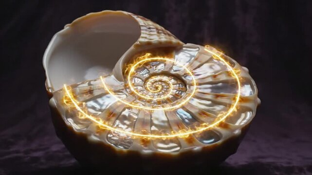 Golden Spiral in Ammonite Fossil Shell, Symbol of Growth, Evolution, Nature's Math