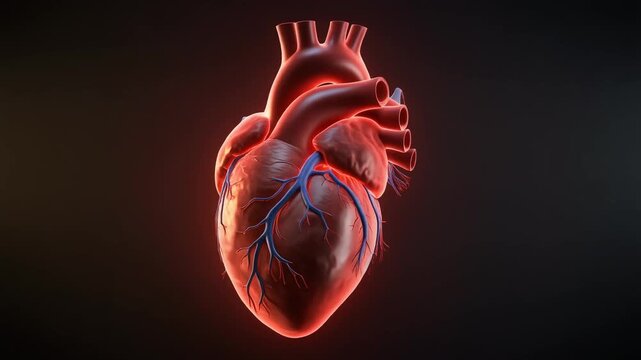 Intricate 3D rendering showcasing the detailed anatomy of the human heart, highlighting its vital structure and complex circulatory system for medical and educational purposes