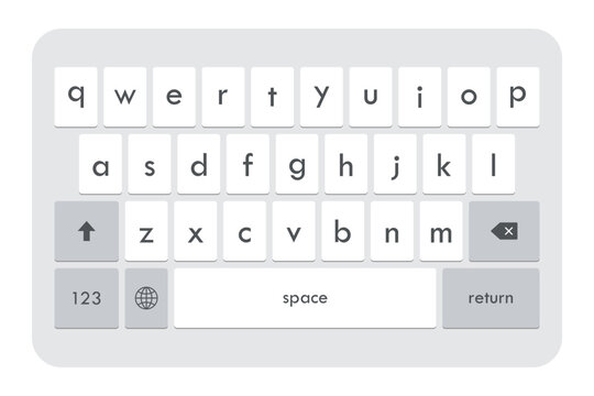 Virtual mobile phone keyboard layout in lowercase alphabet buttons. Vector illustration