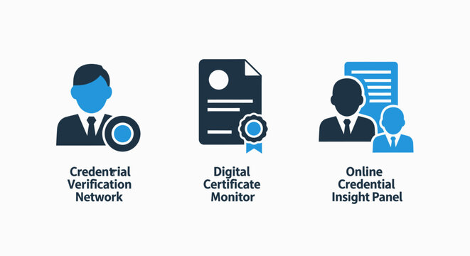 Digital credential verification and certificate monitoring network system icons