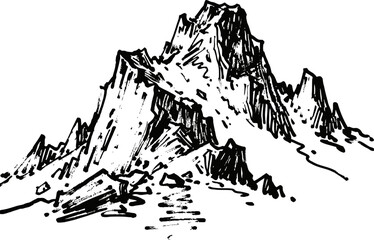 Obraz premium mountain landscape sketch rugged rocky peaks with rough terrain and scattered boulders natural wilderness scenery