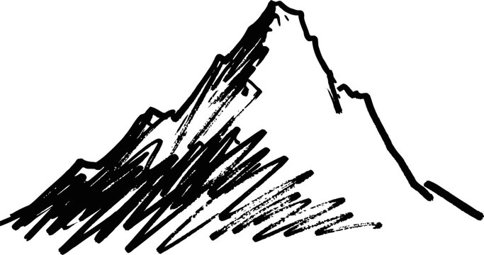 Hand drawn mountain silhouette with rough sketch lines and jagged peak outline
