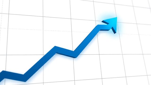 Growing blue arrow chart on grid background for business growth concept