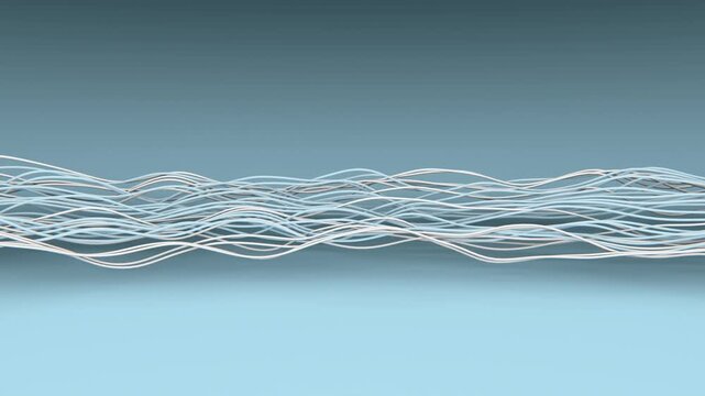 Horizontal 3D abstract lines connection ethernet web wires strings background copyspace wallpaper loop animation poster banner template mockup branding, digital network data signal, blue cyan gradient