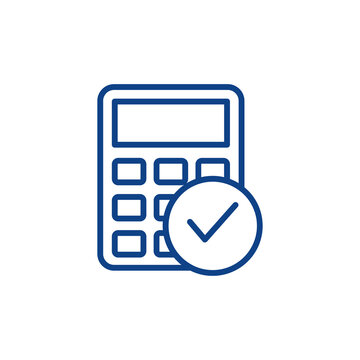 Blue calculator icon with checkmark isolated on transparent background