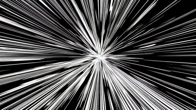 Dynamic abstract black and white radiating lines creating a comic book speed effect background