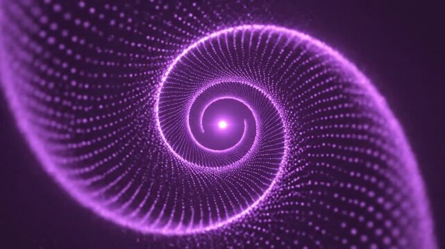 A purple spiral graphic with neon-like lines and dots swirling outward on a dark background, often used for technology or futuristic concepts