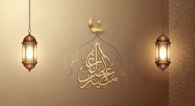 Eid al fitr decorations traditional lanterns and islamic calligraphy for ramadan celebrations