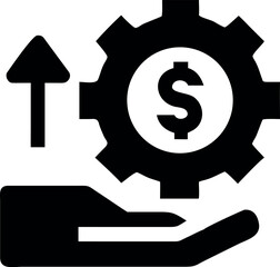 Obraz premium A hand under a gear with dollar sign and an upward arrow