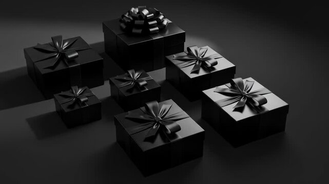 A collection of elegantly wrapped gifts in various sizes, adorned with bows