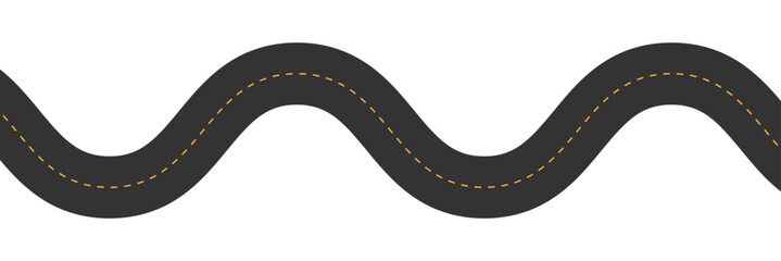 Fototapeta premium Horizontal asphalt road template. Winding road vector illustration. Seamless highway marking Isolated on background. Vector illustration. EPS 10 .