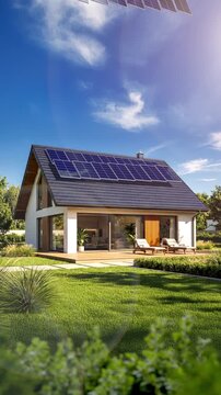 Nice house with solar panels - 4k vertical 3d animation