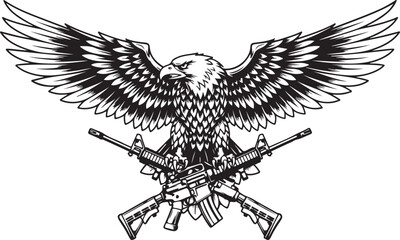 Fototapeta premium American Eagle With Flag and Rifle Vector Art
