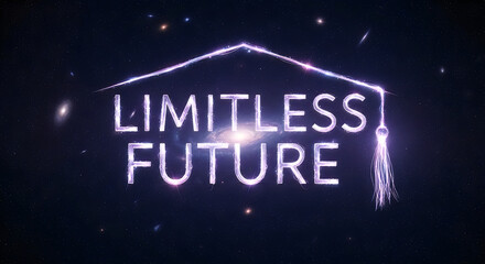 Obraz premium Glowing neon sign reads Limitless Future in starry night sky