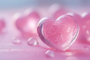 Obraz premium Delicate pink hearts resting on a soft pink background create a dreamy atmosphere ideal for romantic and sweet celebrations at any time