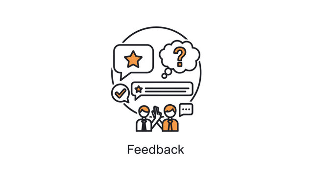Customer feedback and review line icon with speech bubbles and people for user experience evaluation