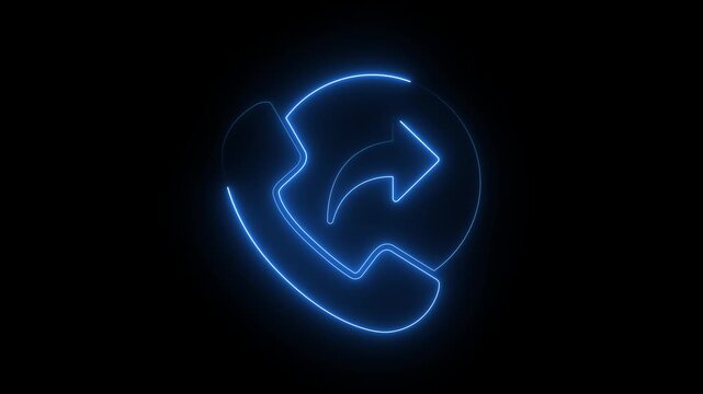 Glowing Blue Phone Call icon with Arrow Neon Line Symbol for Communication, Contact, Support Concept.