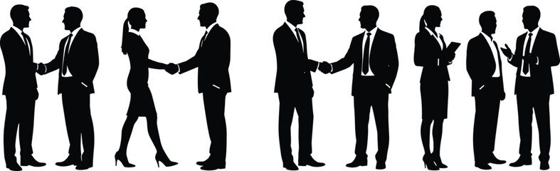 Business professionals silhouettes, corporate communication, handshake collaboration, office teamwork