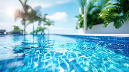 Fototapeta premium Luxury Tropical Swimming Pool Water Surface Background