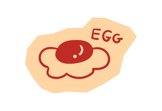 Fried Egg Icon with Hand Drawn Text on Organic Shaped Backdrop for scrapbook and journal. Vector illustration design.