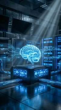 Ilustraci&oacute;n futurista que representa inteligencia artificial, datos y tecnolog&iacute;a digital. Ideal para temas de innovaci&oacute;n, tecnolog&iacute;a y futuro digital.