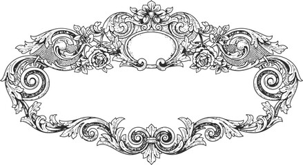 Ornate Floral Frame Oval Blank Space Vintage Engraving Stock