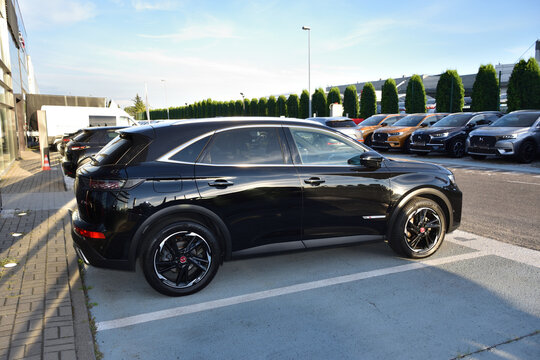 DS 7 (DS7) Crossback, premium sub-brand of Citroen, black car, exposition near DS Store Warszawa. WARSAW, POLAND - AUGUST 20, 2020
