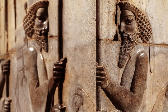 Iran. Bas-relief carved on the walls of old buildings of Persepolis