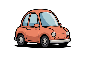Fototapeta premium A vibrant orange cartoon car with a rounded body and silver accents, set against a clean white background.
