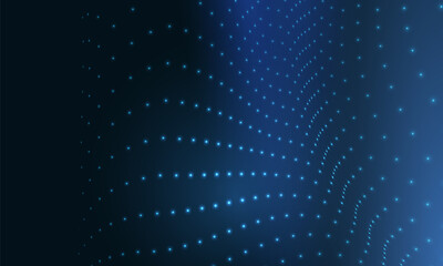 Fototapeta premium Blue dotted wave on dark plane technology abstract background showing flowing network of glowing data nodes and subtle gradient lighting, sense of depth and motion, modern visualization for tech