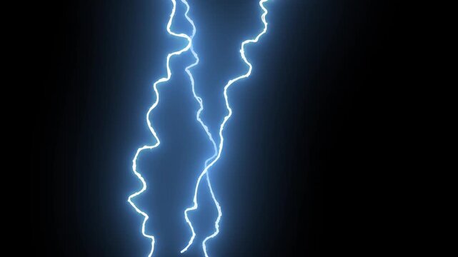 Cartoon lightning energy burst flash fx animation. electric lightning strike overlay with blue thunderbolt flash, dramatic storm energy effect, hand drawn 2d storm boom effects on black screen. 4k