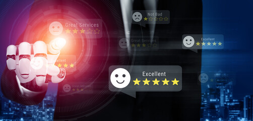 Obraz premium AI analyzing customer feedback and satisfaction ratings, identifying sentiment and service quality patterns to enhance customer experience and trust Parse