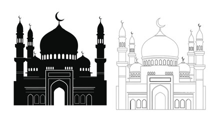 Detailed illustrations of islamic mosques with crescent moon motifs © Md Abdul Gafur