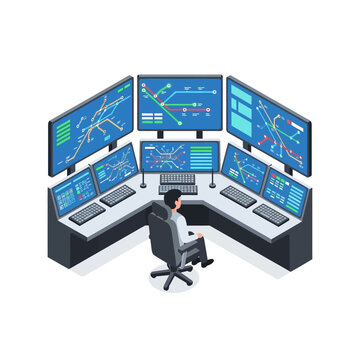 Control Room Operator Monitoring Multiple Screens.