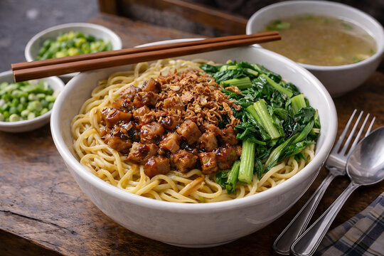 Indonesian Bakmi Ayam Chicken Noodle Street Food Dish