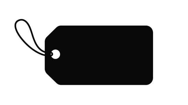 Black address label tag with string on white background