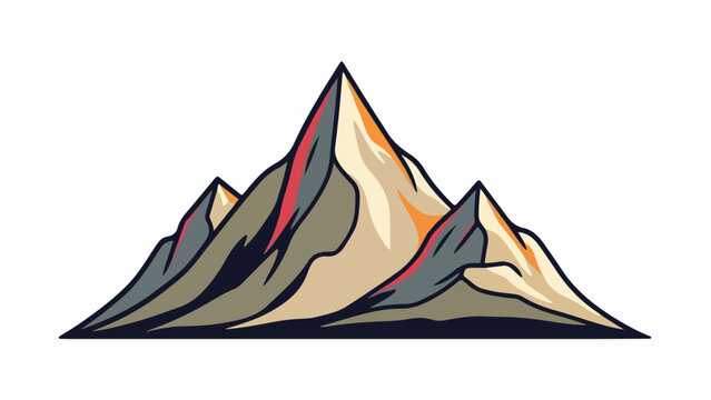 Illustration of a stylized mountain range with bold lines and vibrant colors on a white background.