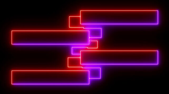 A sequence of four overlapping bright red neon rectangles forming a descending staircase against a deep black void, creating a vibrant visual effect
