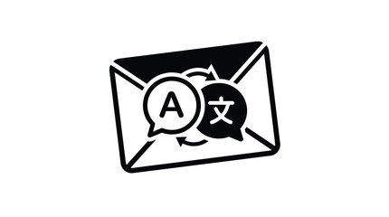 Black and white envelope with language exchange letter © dipu
