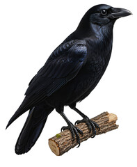 Fototapeta premium Common Raven (Corvus), black passerine bird, scientifically accurate representation, transparent background, PNG