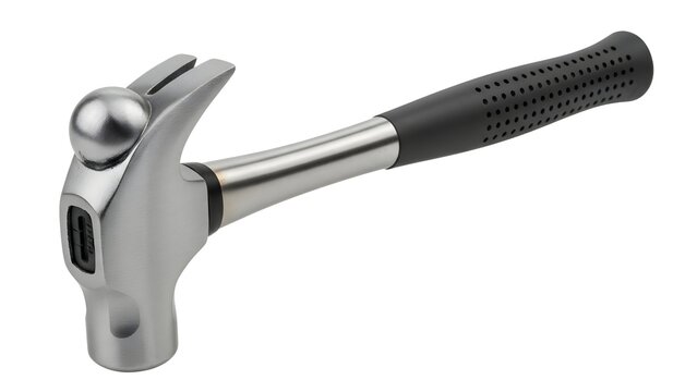 A ball-peen hammer with a black handle on transparent background