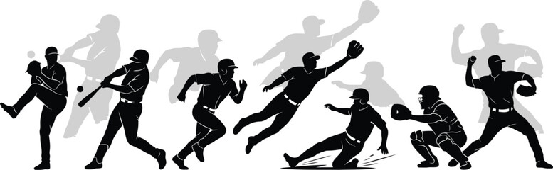 Vector illustration of baseball players in various dynamic poses © Bst